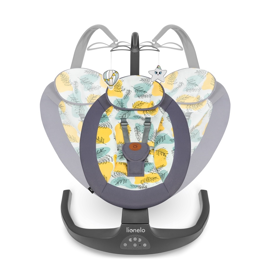 Lionelo - bērnu šūpuļkrēsls ar melodiju RALF 4xAA Grey Concrete + tālvadības pults