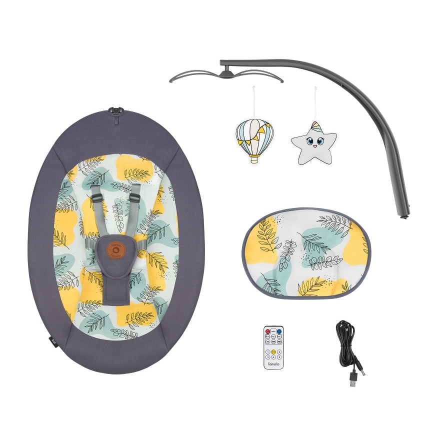 Lionelo - bērnu šūpuļkrēsls ar melodiju RALF 4xAA Grey Concrete + tālvadības pults