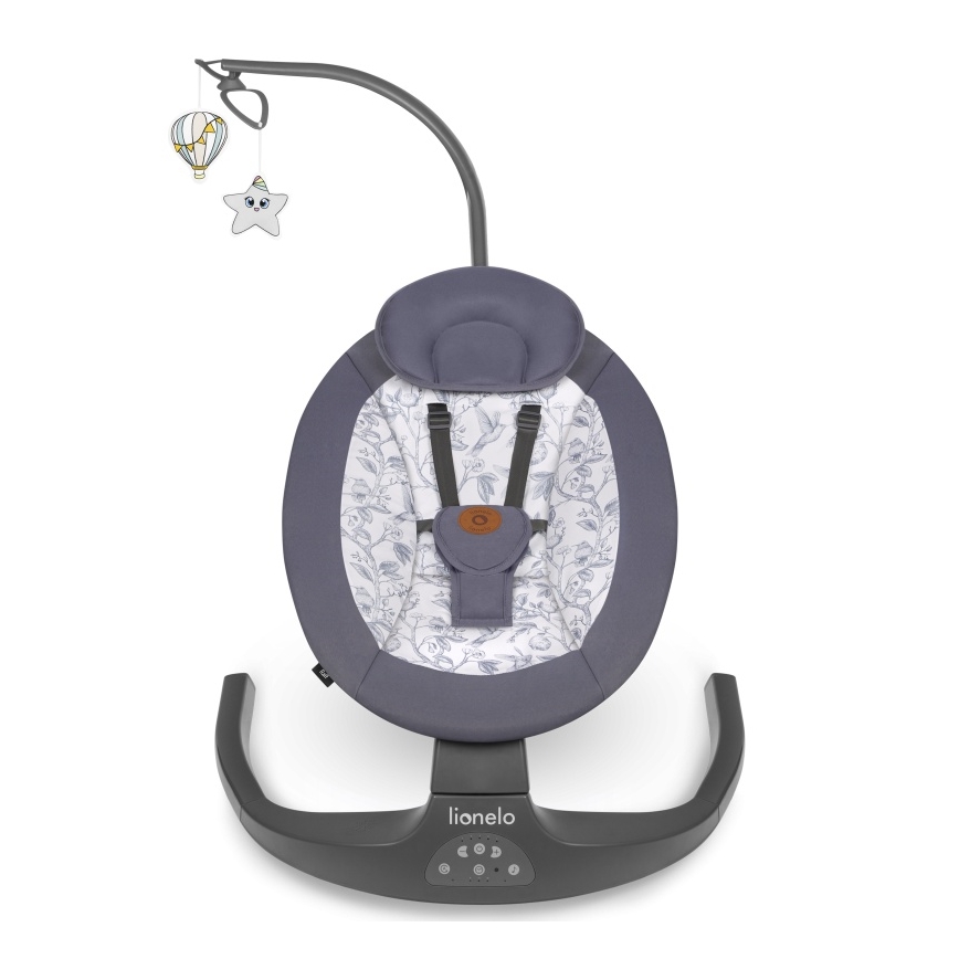 Lionelo - Bērnu šūpuļkrēsls ar melodiju RALF, 4xAA, pelēks/balts, ar tālvadības pulti