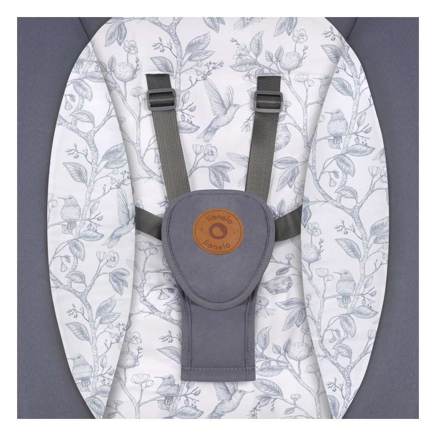 Lionelo - Bērnu šūpuļkrēsls ar melodiju RALF, 4xAA, pelēks/balts, ar tālvadības pulti