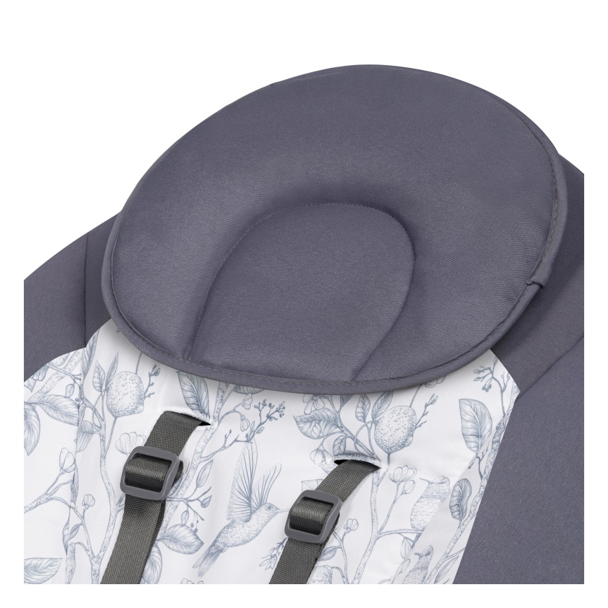 Lionelo - Bērnu šūpuļkrēsls ar melodiju RALF, 4xAA, pelēks/balts, ar tālvadības pulti