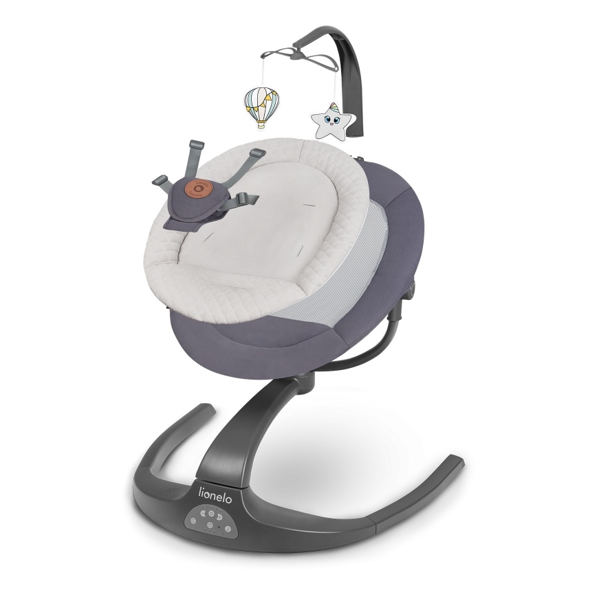 Lionelo - Bērnu šūpuļkrēsls ar melodiju RINA, 4xAA, betona pelēks + tālvadības pults