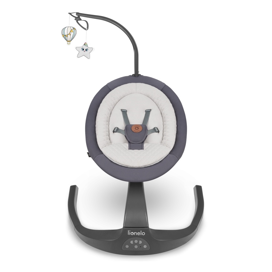 Lionelo - Bērnu šūpuļkrēsls ar melodiju RINA, 4xAA, betona pelēks + tālvadības pults