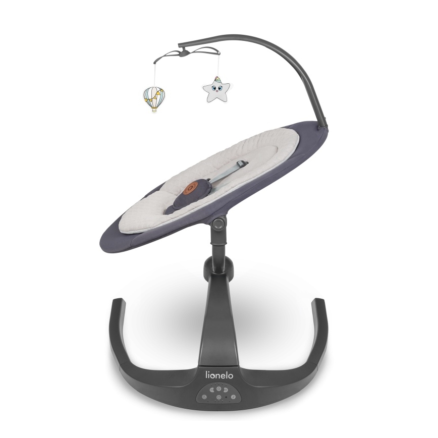 Lionelo - Bērnu šūpuļkrēsls ar melodiju RINA, 4xAA, betona pelēks + tālvadības pults
