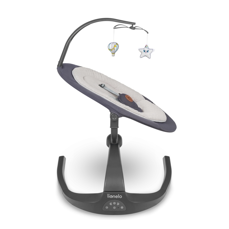 Lionelo - Bērnu šūpuļkrēsls ar melodiju RINA, 4xAA, betona pelēks + tālvadības pults