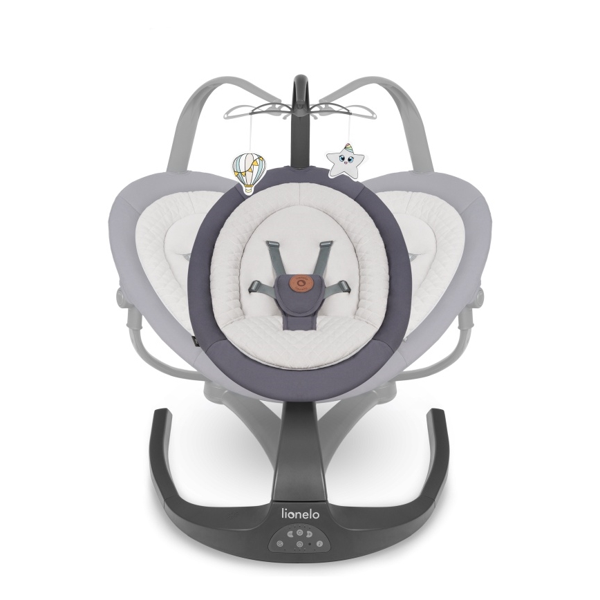 Lionelo - Bērnu šūpuļkrēsls ar melodiju RINA, 4xAA, betona pelēks + tālvadības pults