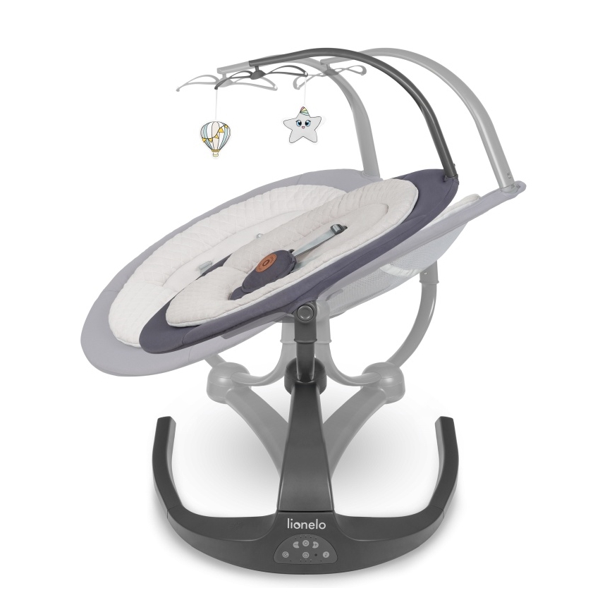 Lionelo - Bērnu šūpuļkrēsls ar melodiju RINA, 4xAA, betona pelēks + tālvadības pults