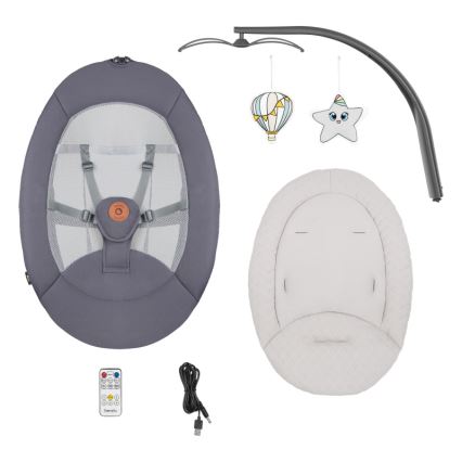 Lionelo - Bērnu šūpuļkrēsls ar melodiju RINA, 4xAA, betona pelēks + tālvadības pults