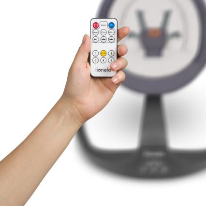 Lionelo - Bērnu šūpuļkrēsls ar melodiju RINA, 4xAA, betona pelēks + tālvadības pults