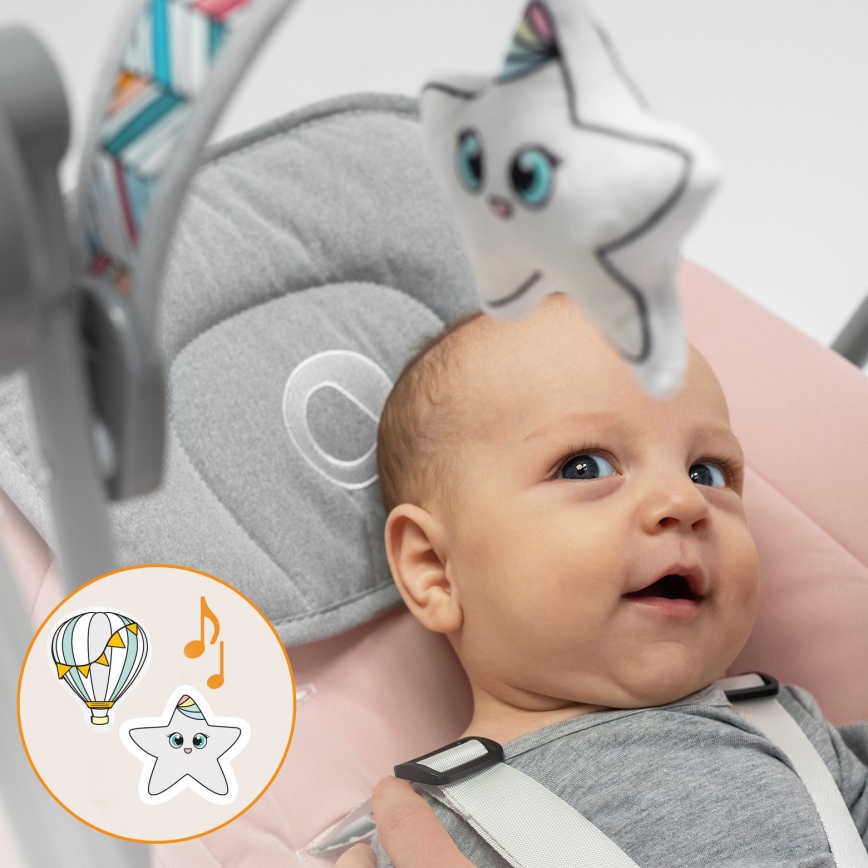 Lionelo - Bērnu šūpuļkrēsls OTTO 4xLR14 Pink Baby