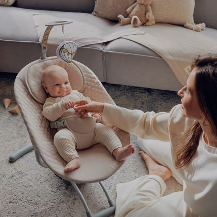 Lionelo - Bērnu šūpuļkrēsls RIO ar melodiju, 4xC, Beige Latte + tālvadība