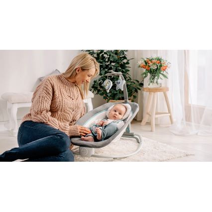 Lionelo - Bērnu vibrējošs šūpuļkrēsls ar melodiju PASCAL 2xAA pelēks/tirkīzs