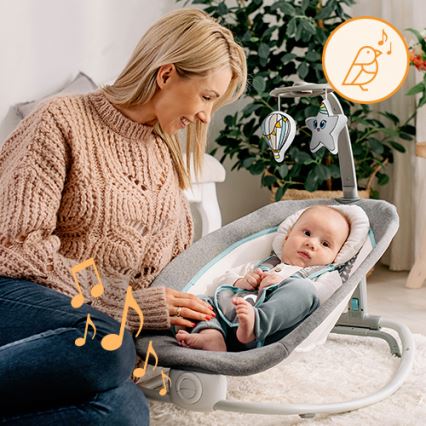 Lionelo - Bērnu vibrējošs šūpuļkrēsls ar melodiju PASCAL 2xAA pelēks/tirkīzs