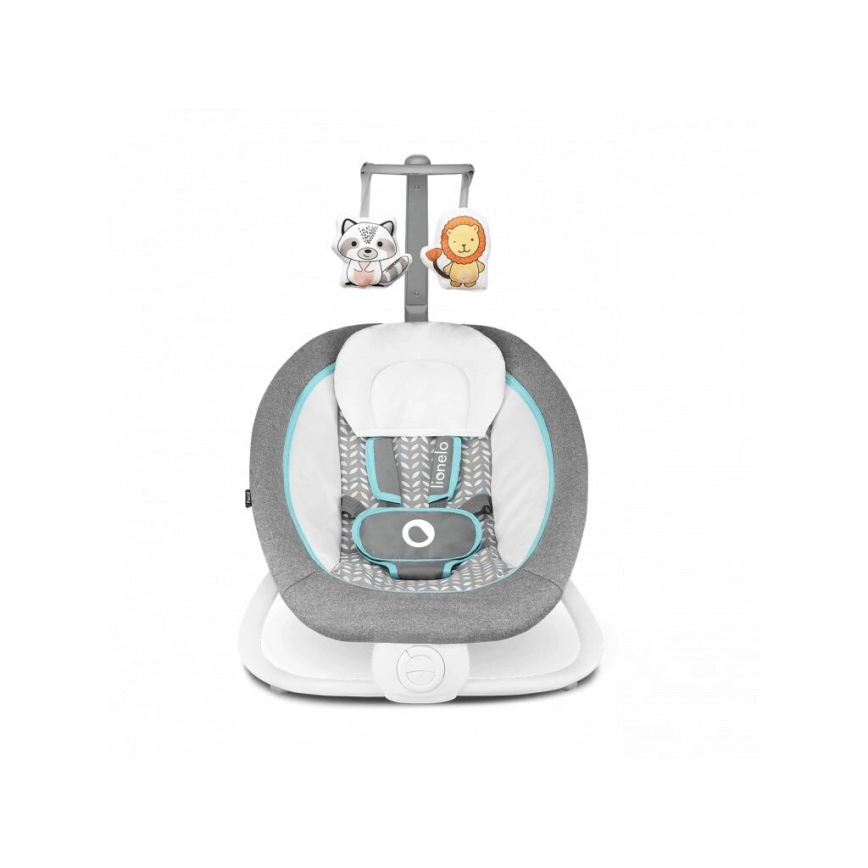 Lionelo - Bērnu vibrējošs šūpuļkrēsls ar melodiju PASCAL 2xAA pelēks/tirkīzs