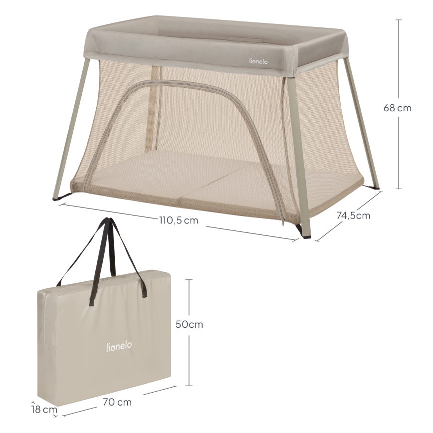 Lionelo - ceļojuma gultiņa 3 vienā ALICE Beige Olive