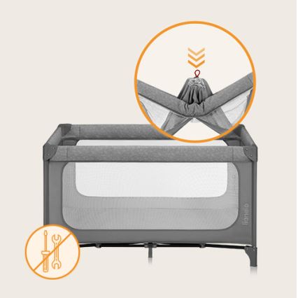 Lionelo - ceļojuma gultiņa JASMIN EASY FOLD Akmens pelēks