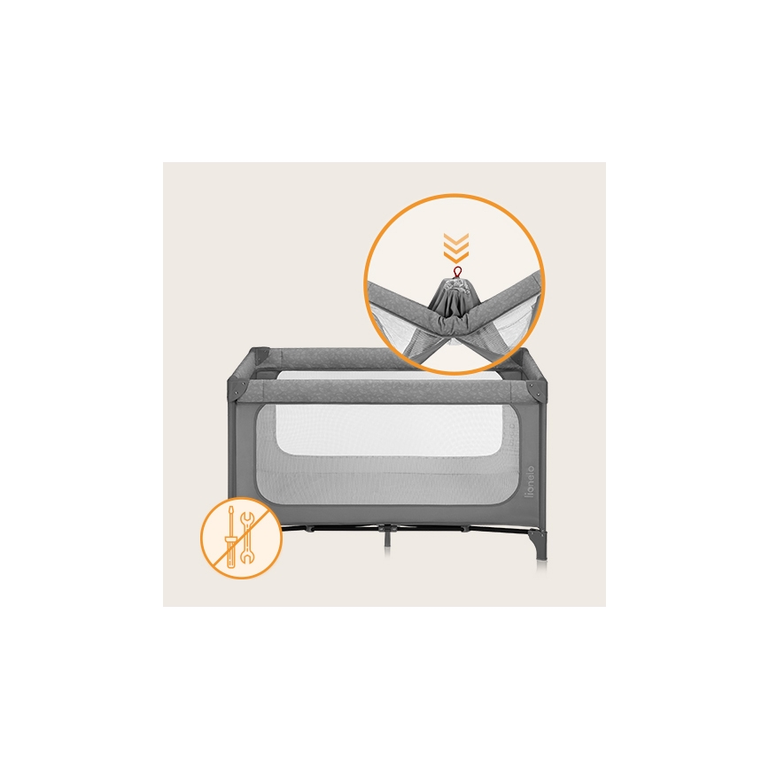 Lionelo - ceļojuma gultiņa JASMIN EASY FOLD Akmens pelēks
