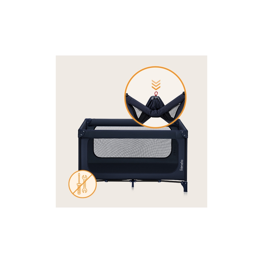 Lionelo - Ceļojuma gultiņa JASMIN EASY FOLD tumši zila