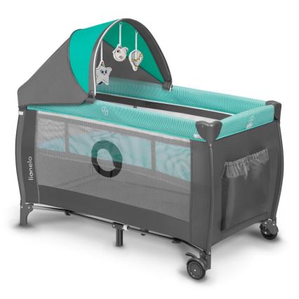Lionelo - ceļojuma gultiņa SVEN PLUS pelēka/tirkīza