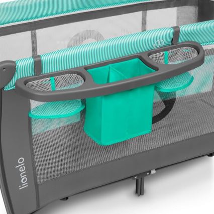 Lionelo - ceļojuma gultiņa SVEN PLUS pelēka/tirkīza