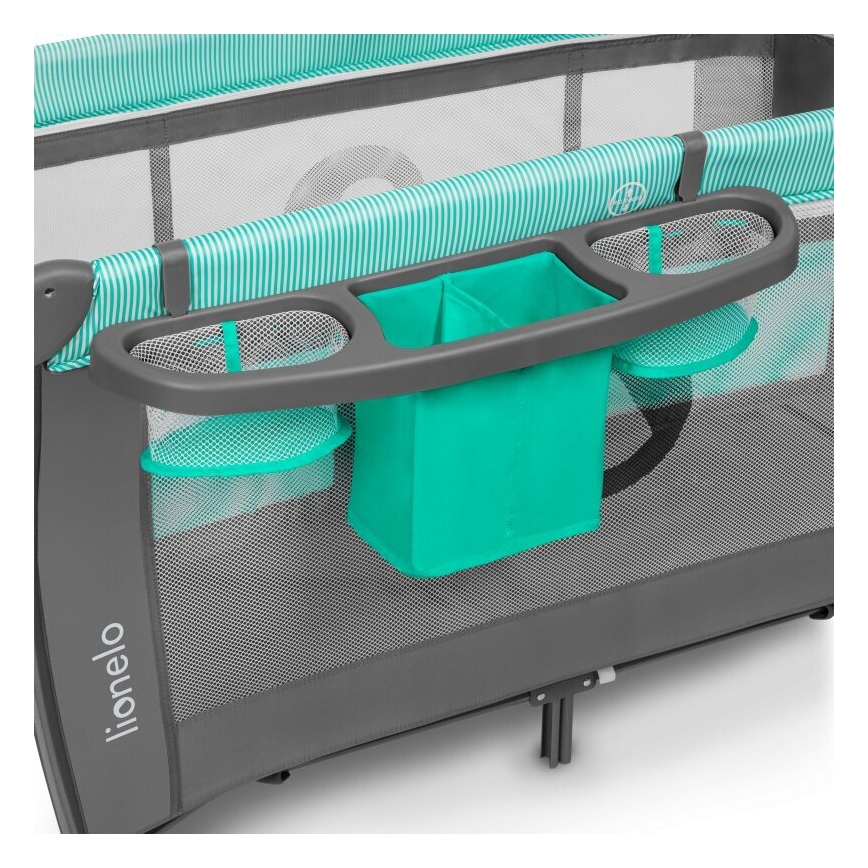 Lionelo - ceļojuma gultiņa SVEN PLUS pelēka/tirkīza