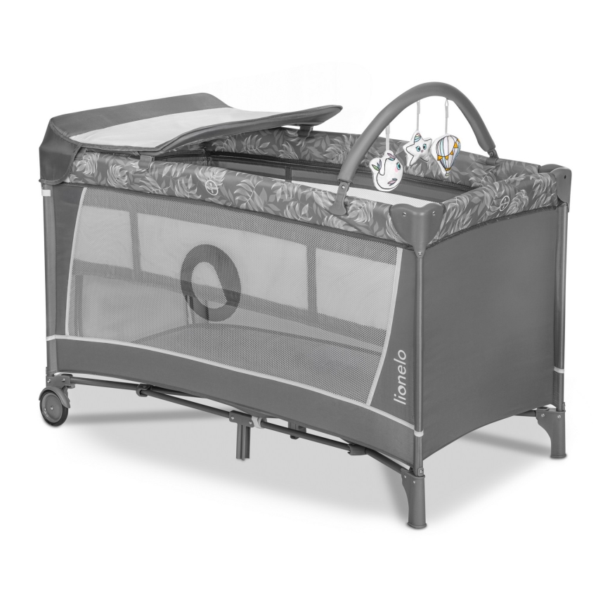 Lionelo - Ceļojumu gultiņa FLOWER Grey Stone