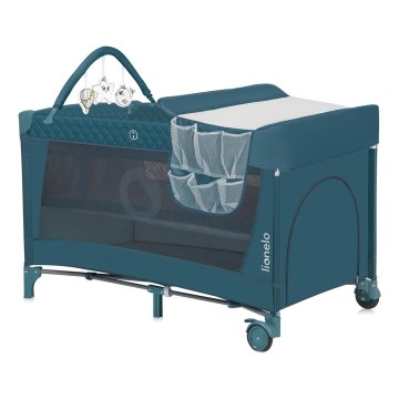 Lionelo - Ceļojumu gultiņa FLOWER zaļa/tirkīzzila
