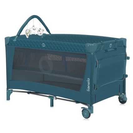 Lionelo - Ceļojumu gultiņa FLOWER zaļa/tirkīzzila