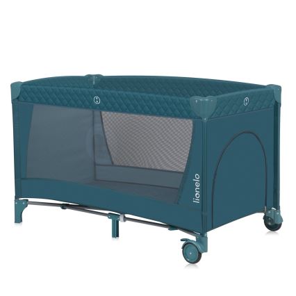 Lionelo - Ceļojumu gultiņa FLOWER zaļa/tirkīzzila