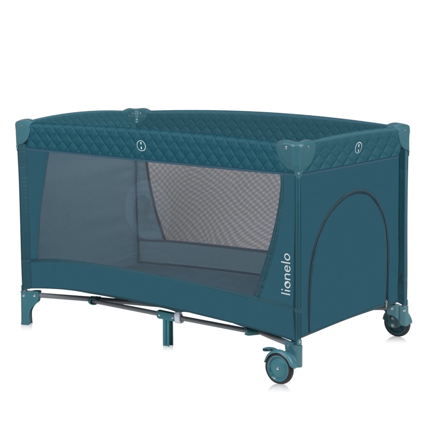 Lionelo - Ceļojumu gultiņa FLOWER zaļa/tirkīzzila