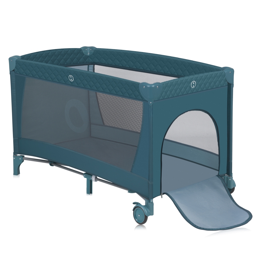 Lionelo - Ceļojumu gultiņa FLOWER zaļa/tirkīzzila