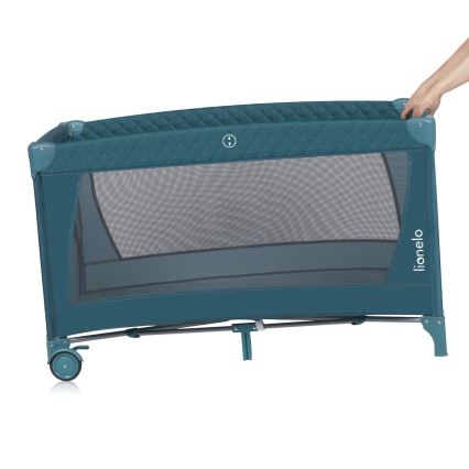 Lionelo - Ceļojumu gultiņa FLOWER zaļa/tirkīzzila