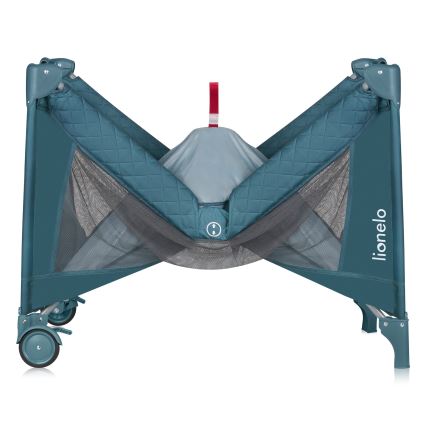 Lionelo - Ceļojumu gultiņa FLOWER zaļa/tirkīzzila
