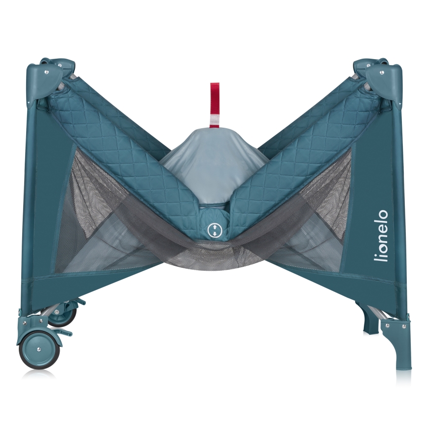 Lionelo - Ceļojumu gultiņa FLOWER zaļa/tirkīzzila