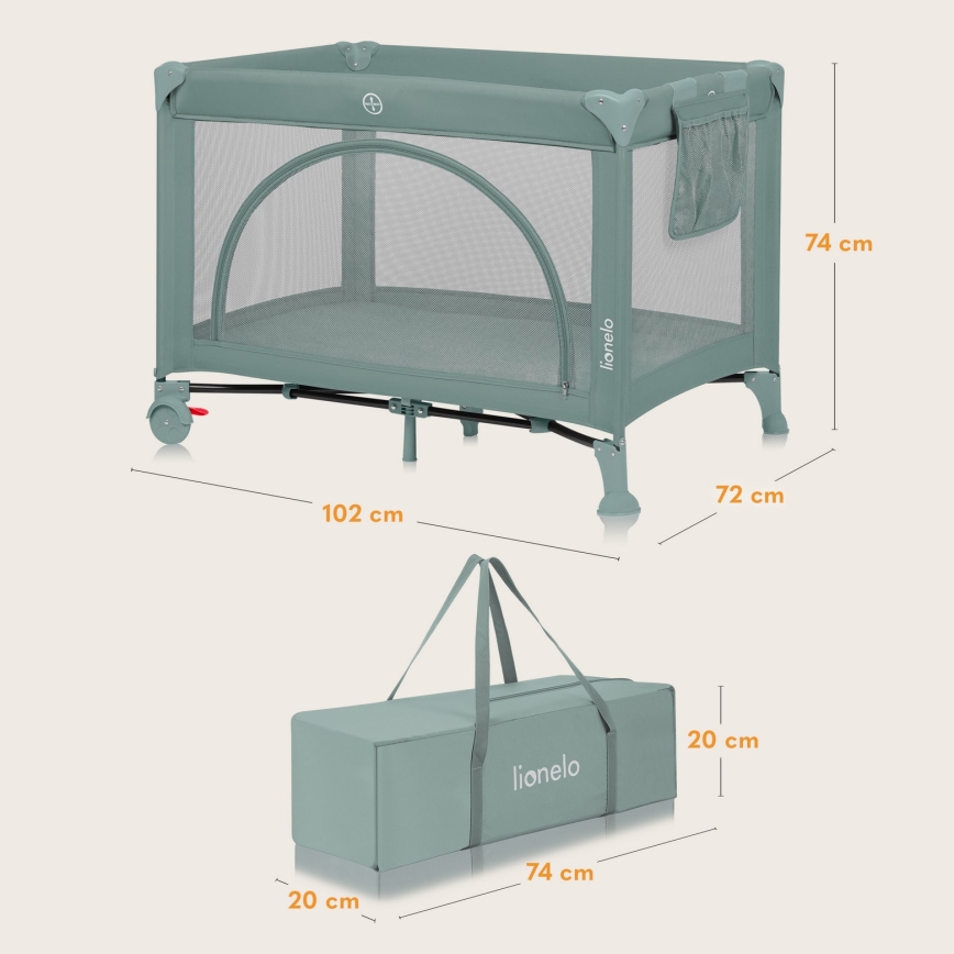 Lionelo - Ceļojumu gultiņa LAURA Green Sage