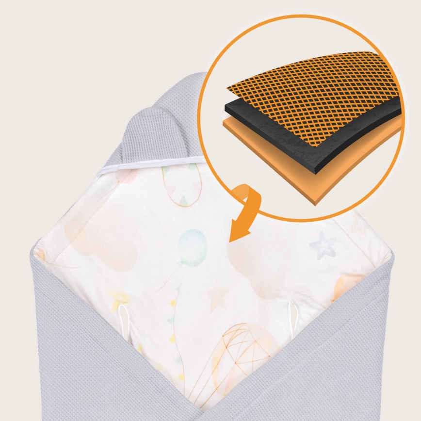 Lionelo - Iesaiņojums autosēdeklim TRAVEL SWADDLE 90x90 cm Pelēks Balons