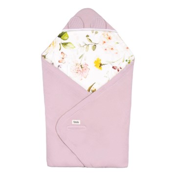 Lionelo - Ietinamā sega autokrēsliņam TRAVEL SWADDLE 90x90 cm Rozā ziedi