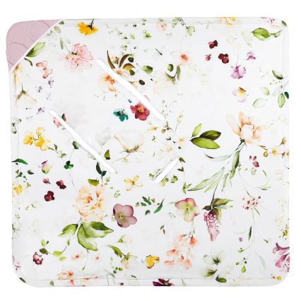 Lionelo - Ietinamā sega autokrēsliņam TRAVEL SWADDLE 90x90 cm Rozā ziedi