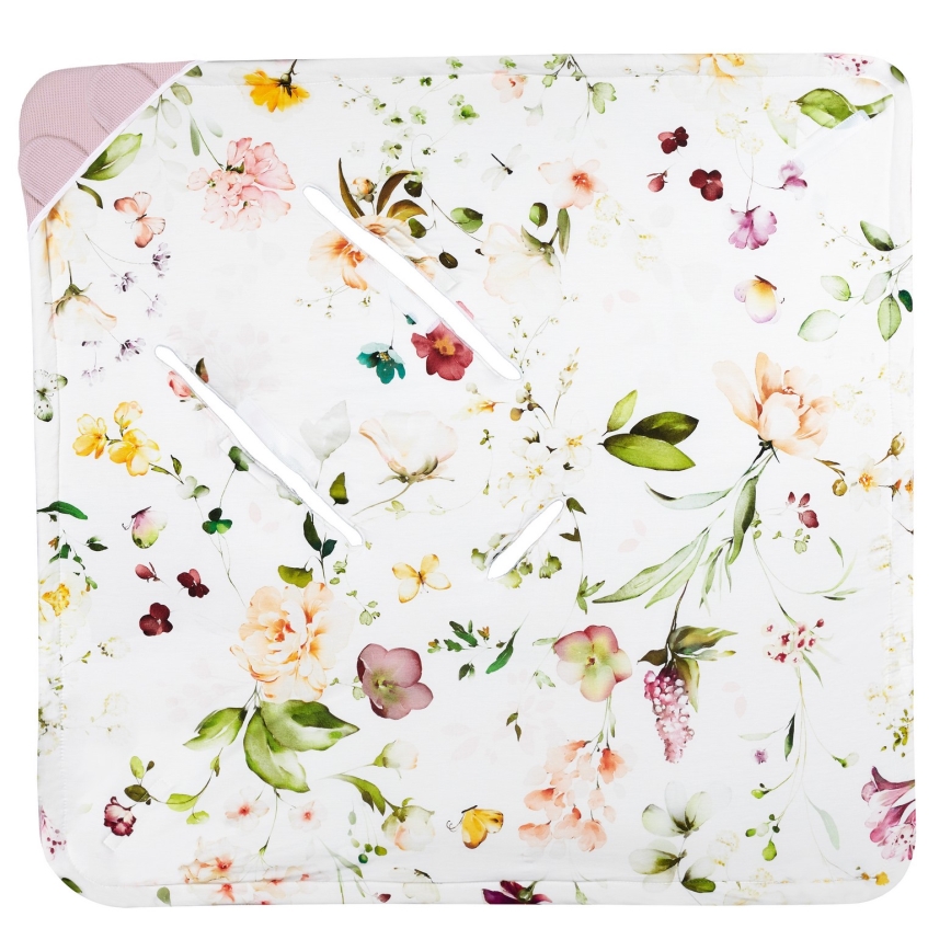 Lionelo - Ietinamā sega autokrēsliņam TRAVEL SWADDLE 90x90 cm Rozā ziedi