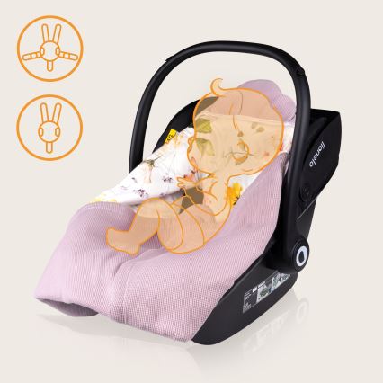 Lionelo - Ietinamā sega autokrēsliņam TRAVEL SWADDLE 90x90 cm Rozā ziedi