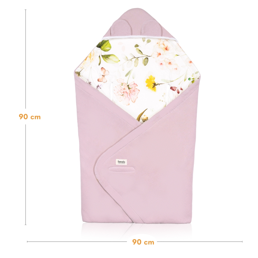 Lionelo - Ietinamā sega autokrēsliņam TRAVEL SWADDLE 90x90 cm Rozā ziedi