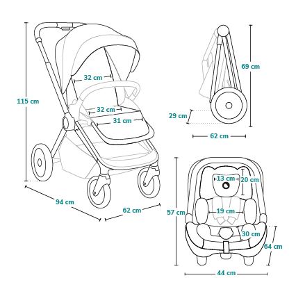 Lionelo - Kombinēts ratiņu komplekts 3 vienā LAYLA Black Onyx