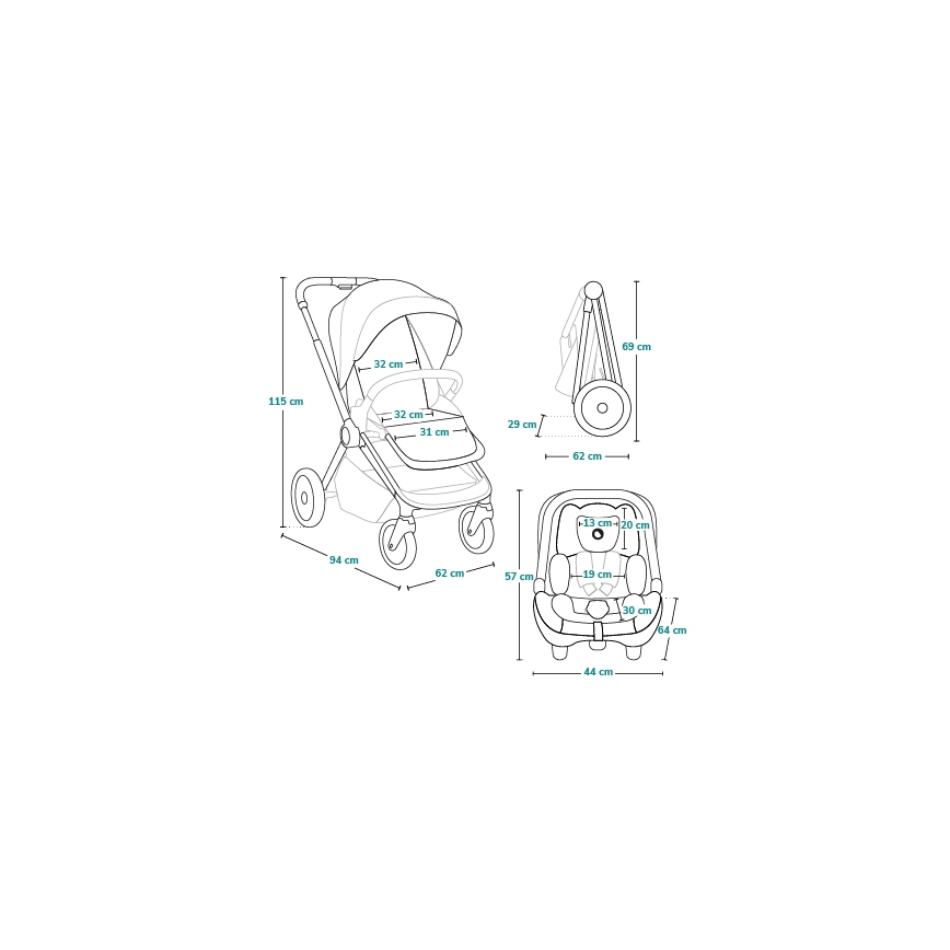 Lionelo - Kombinēts ratiņu komplekts 3 vienā LAYLA Black Onyx