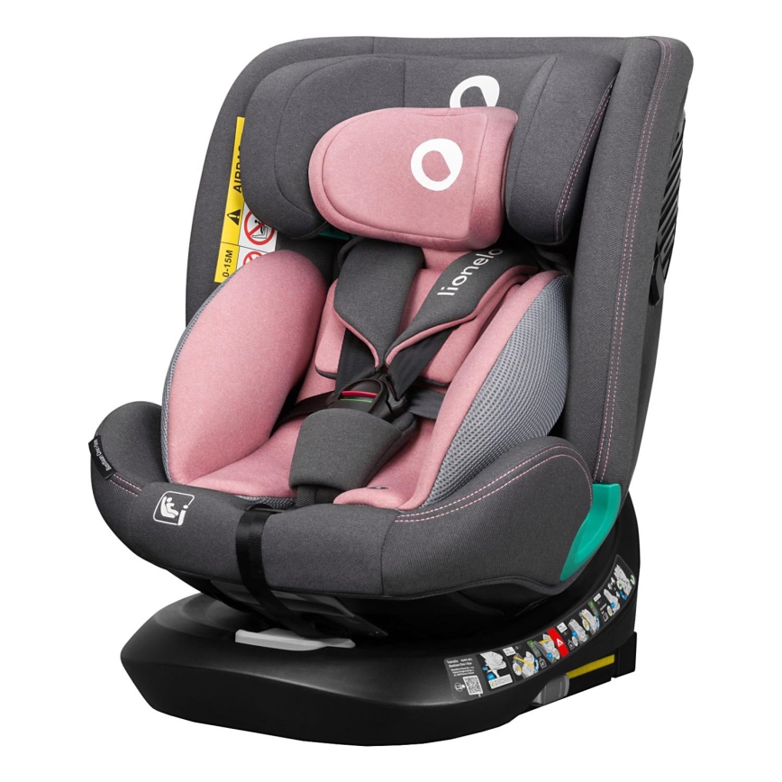 Lionelo - Pagriežams bērnu autosēdeklis ar bāzi BASTIAAN ONE i-Size 40-150 cm rozā