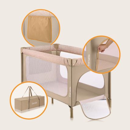 Lionelo - Portatīvā bērnu gultiņa JASMIN EASY FOLD, bēšs/smilškrāsas