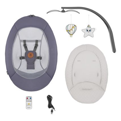 Lionelo - RALF bērnu šūpuļkrēsls ar melodiju 4xAA Grey Graphite + ar tālvadības pulti