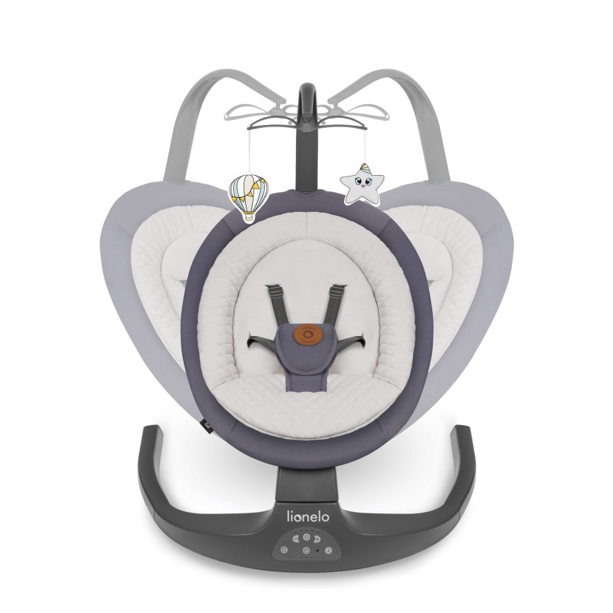 Lionelo - RALF bērnu šūpuļkrēsls ar melodiju 4xAA Grey Graphite + ar tālvadības pulti