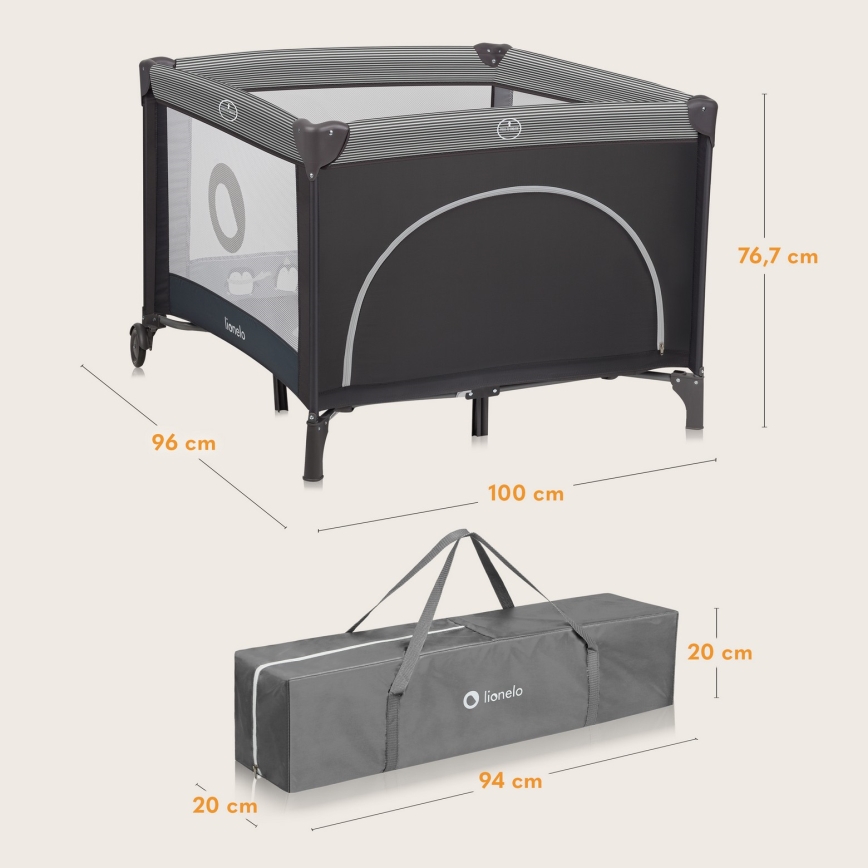 Lionelo - rotaļu būris BONNIE Grey Scandi