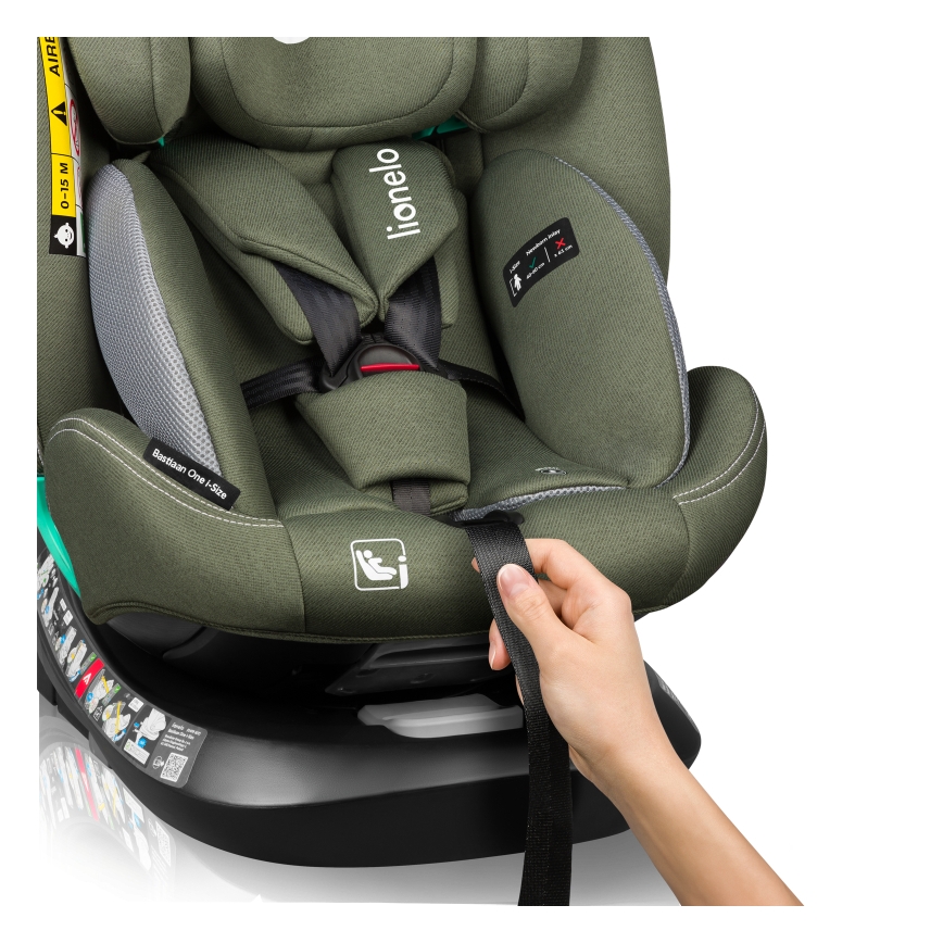 Lionelo - Bērnu autosēdeklis ar pagriežamu bāzi BASTIAAN ONE i-Size 40-150 cm Olīvzaļš