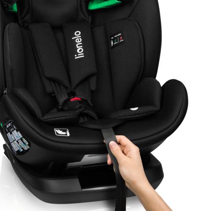 Lionelo - Rotējošs bērnu automašīnas sēdeklis ar bāzi LAVENDER i-Size 76-150 cm Black Carbon